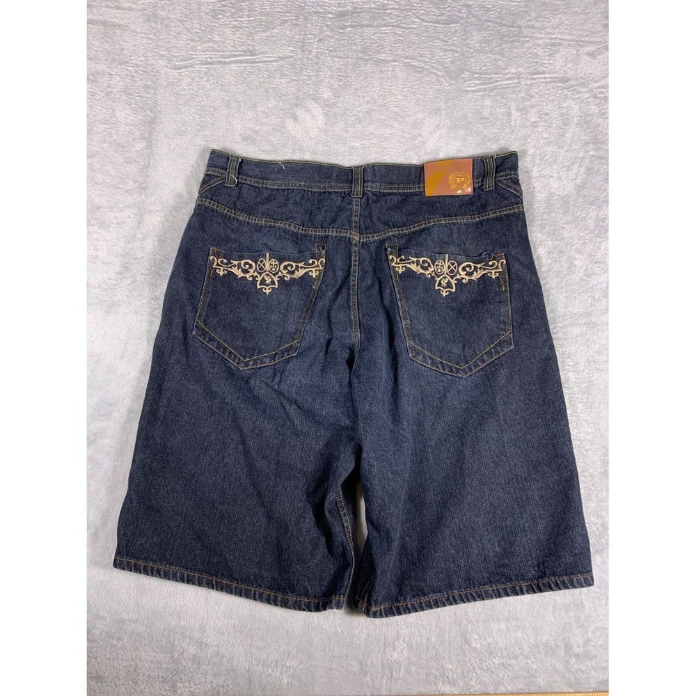 Y2K Phat Classic Mens Baggy Shorts Size 46 Blue Embroidered